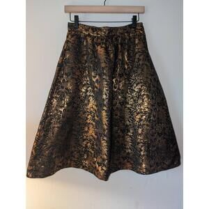 Forever Contemporaria Skirt Womens Size Small Black Gold ALine Metallic Floral